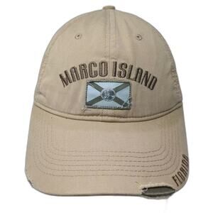 Bio-Domes Marco Island Florida Baseball Cap Beige Green OSFM Distressed Brim Hat